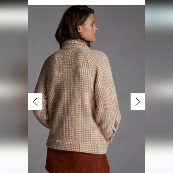Anthropologie Greylin Houndstooth Jacket Sz M Petite Cream/Tan - Picture 3 of 13